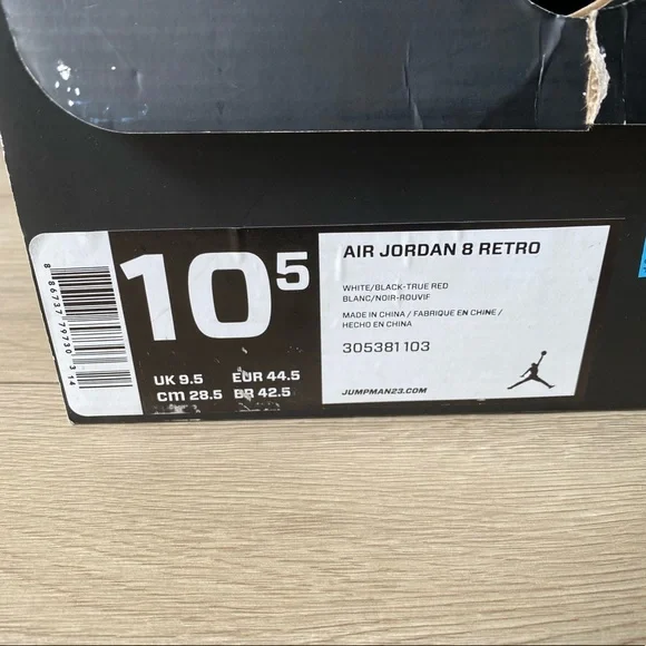 Air Jordan 8 Retro 10.5 white/black-true red